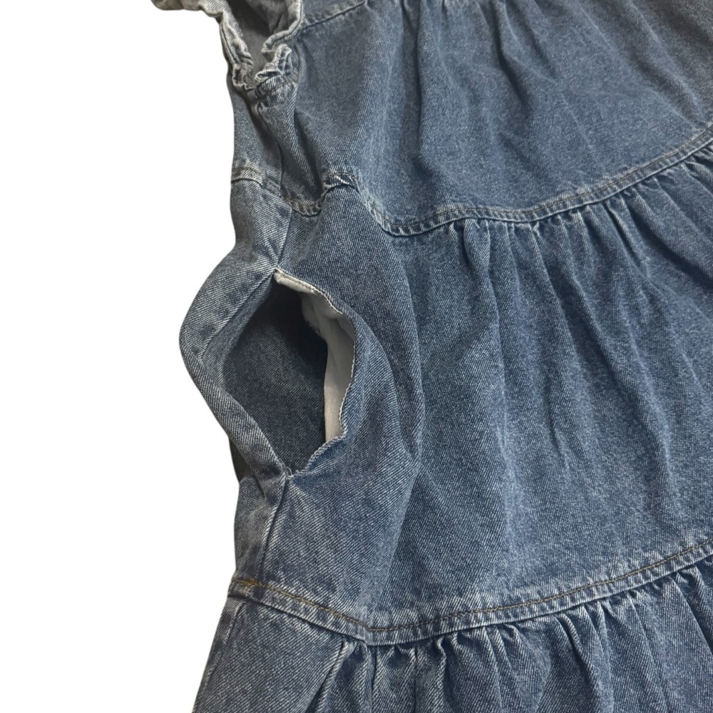 Altar'd State Blue Ruffle Sleeve Keyhole Medium Dark Wash Jean Denim Dress Small - Picture 4 of 10